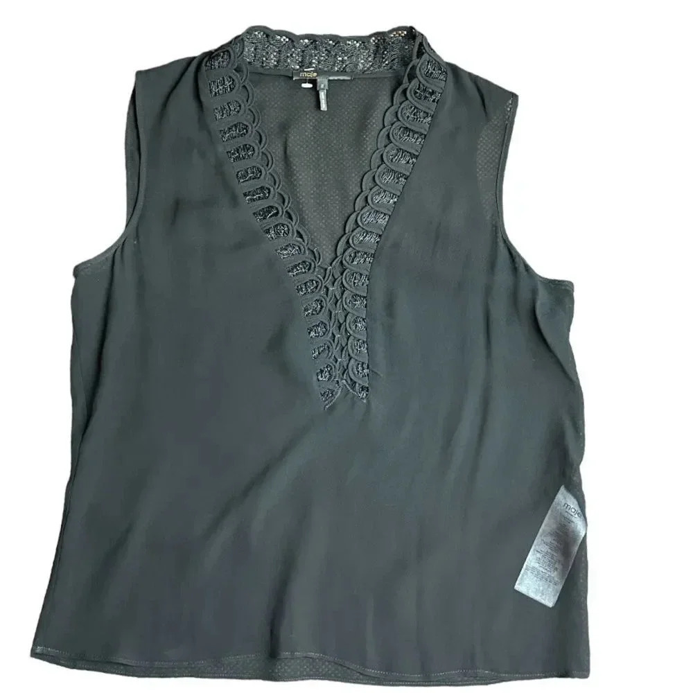 Maje Sleeveless Black V-Neck Top 2